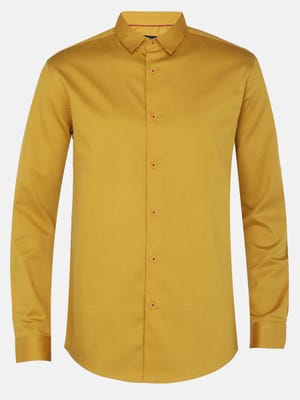 Mustard Semi Formal Slim Fit Cotton Shirt